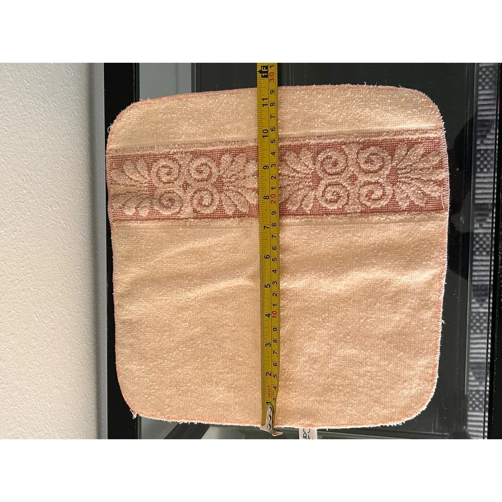 Vintage Cannon Peach/Coral Hand Towel Washcloth Set Floral Jacquard Fringe USA